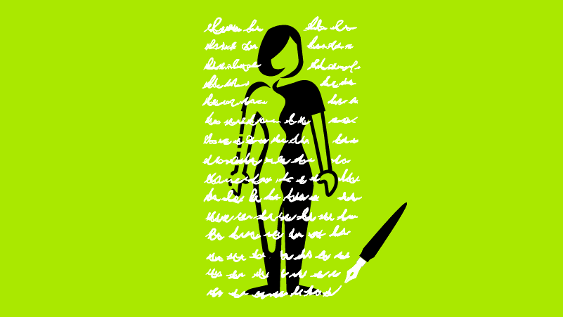 Illustration of a screenwriter on a lime green background